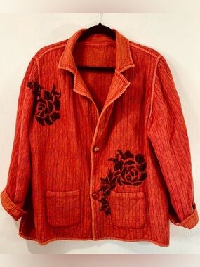 Parsley & Sage Burnt Orange With Black Lace Appliqué.Reversible.Size Large